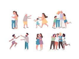 Happy hugging characters set vector