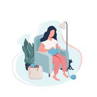 Girl knitting in chair vector