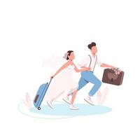 Just married couple with suitcases vector