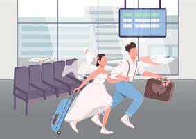 Newlyweds in airport terminal vector