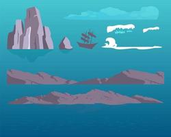 Sea rocks objects set vector