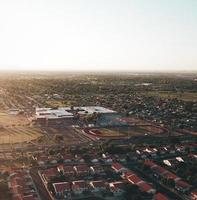 Aerial view of cityscape under white sky photo