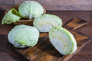 Cabbage cut in halves