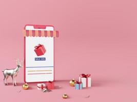 diseño de comercio electrónico con caja de regalo cuadrada blanca sobre fondo rosa foto