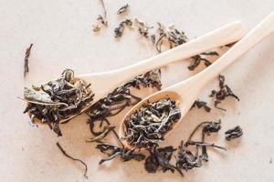 Close-up of oolong tea in wooden spoons photo