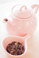 Oolong tea in ceramic cup and jar photo