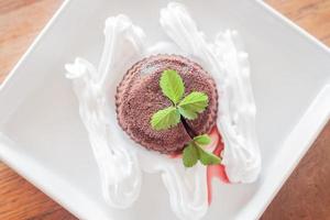 Top view of a chocolate lava cake photo