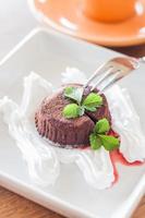 Chocolate lava cake with a fork