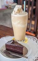 Coffee frappe and chocolate cake photo