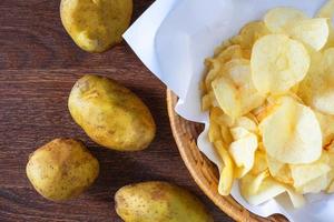 Fried potato chips in basket