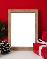 Blank wooden photo frame mockup template
