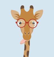 Funny giraffe with tongue out wearing red glasses vector