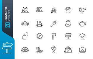 Minimal camping icon set vector