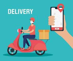 Online delivery concept with courier on scooter vector