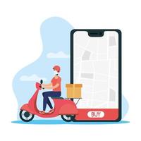 Online delivery concept with courier on scooter vector