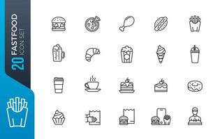 conjunto mínimo de iconos de comida rápida vector