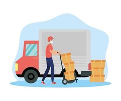 Truck and worker for delivery service vector