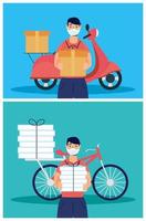 Delivery service with couriers working vector