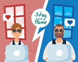 Stay home campaign with people on a video call vector