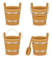 Wooden bucket with wood texture set vector