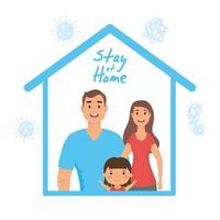 Stay home campaign with happy family at home vector