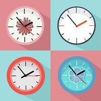 Set of colorful clocks with floral accents vector