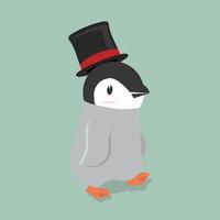 lindo pingüino con un sombrero de copa vector