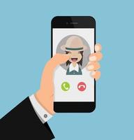 Businessman holding a smartphone with an incoming call vector