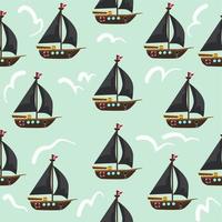 Seamless pattern of pirate ships vector