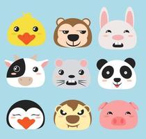 Collection of cute animal heads vector