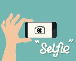 mano usando un teléfono inteligente para tomar una selfie vector