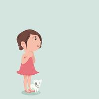 Cute girl standing with tiny dog vector
