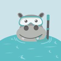 Hippo swimming with snorkel and goggles vector