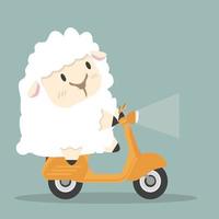 Cute sheep with yellow scooter vector