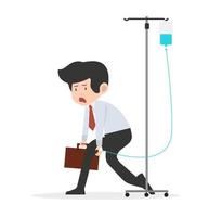 Tired businessman with IV drip vector