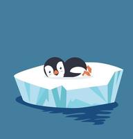 lindo pingüino descansando sobre témpano de hielo vector