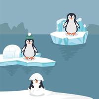 pingüinos jugando en el fondo ártico vector