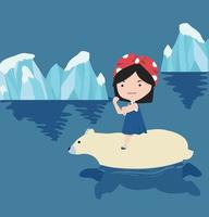 niña montando un oso polar nadando vector