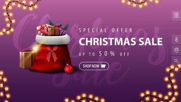 Purple discount banner in minimalistic style vector