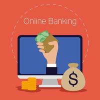 Online banking technology with desktop computer vector