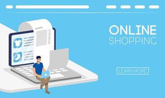 banner de compras online y comercio electrónico. vector