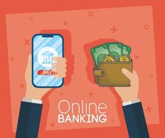 Online banking technology with smartphone vector