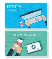 Digital marketing banner set with electronic devices vector