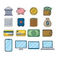 conjunto de iconos de tecnología de dinero y finanzas vector