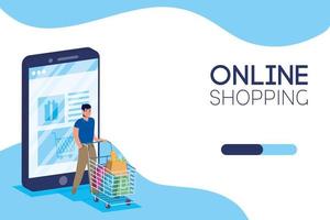 banner de compras online y comercio electrónico. vector