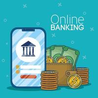 Online banking technology with smartphone vector