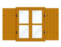 Open wooden window with shutters and transparent glass vector