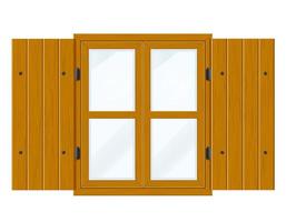 Ventana de madera abierta con persianas y vidrio transparente. vector