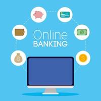 Online banking technology with desktop computer vector