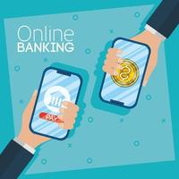 Online banking technology with desktop smartphones vector